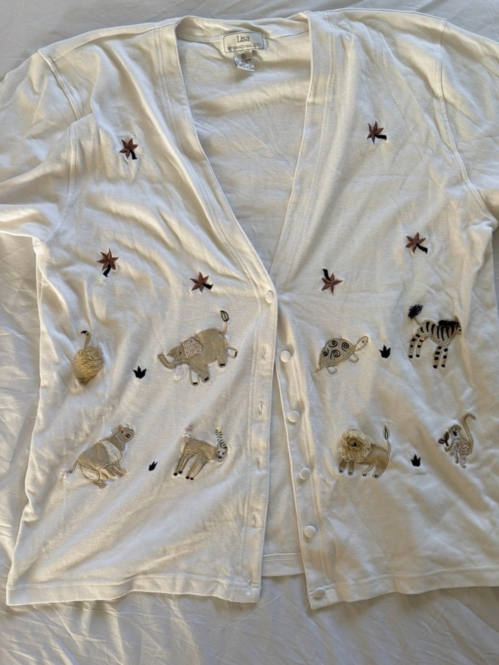 White Embroidered Safari Animal Cardigan for Kids